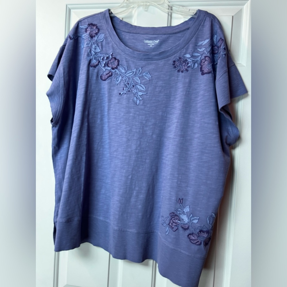 Coldwater Creek Lavender Embroidered Short-Sleeve Tee